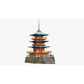 3D Japanese Temple Three Story Pagoda Seiganto Ji
